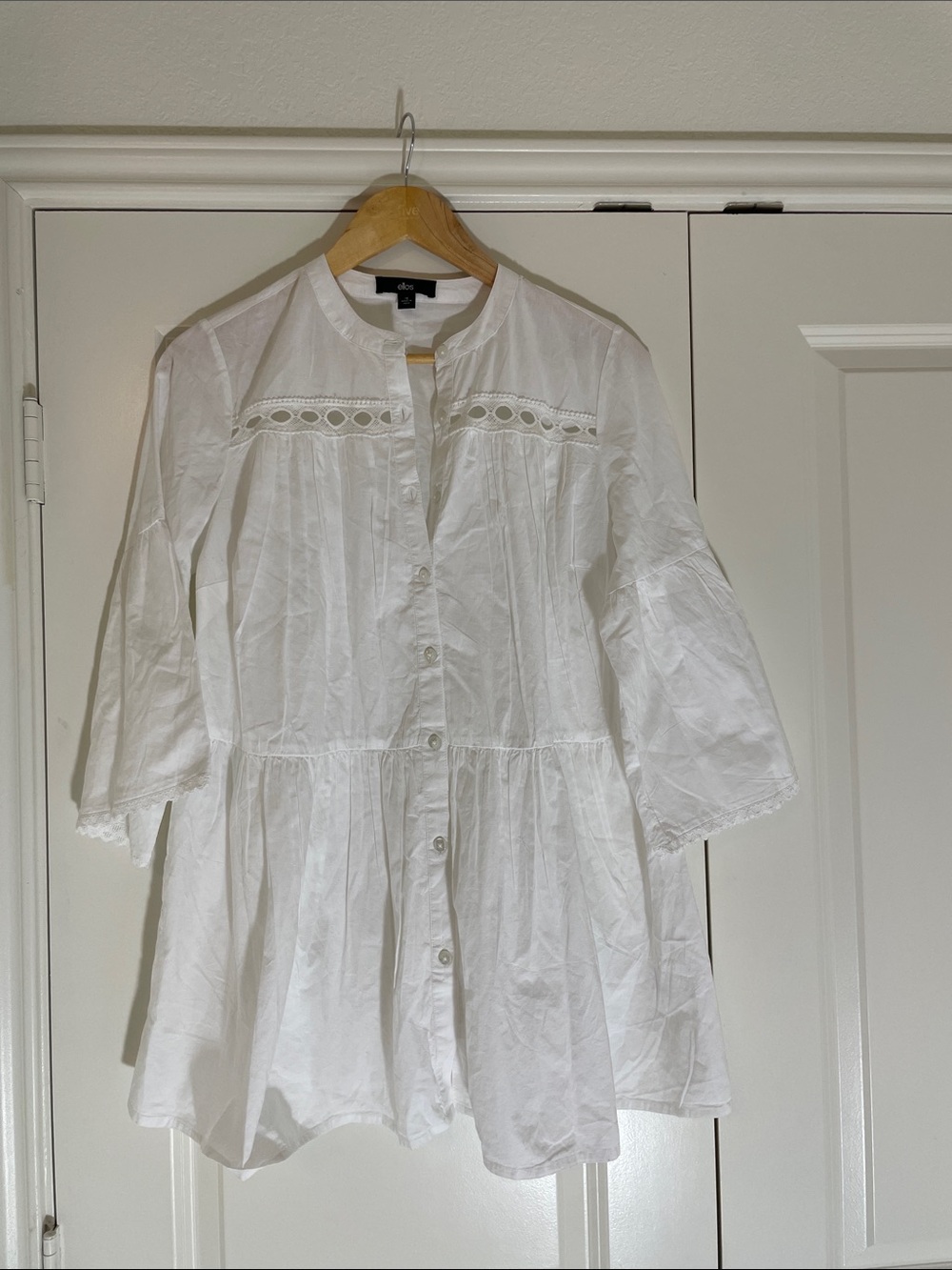 Ellos White Button-Front Peplum Blouse with Lace  Detail 12